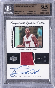 2003-04 UD "Exquisite Collection" Rookie Patch #74 Dwyane Wade Signed Patch Rookie Card (#44/99) - BGS GEM MINT 9.5/BGS 10